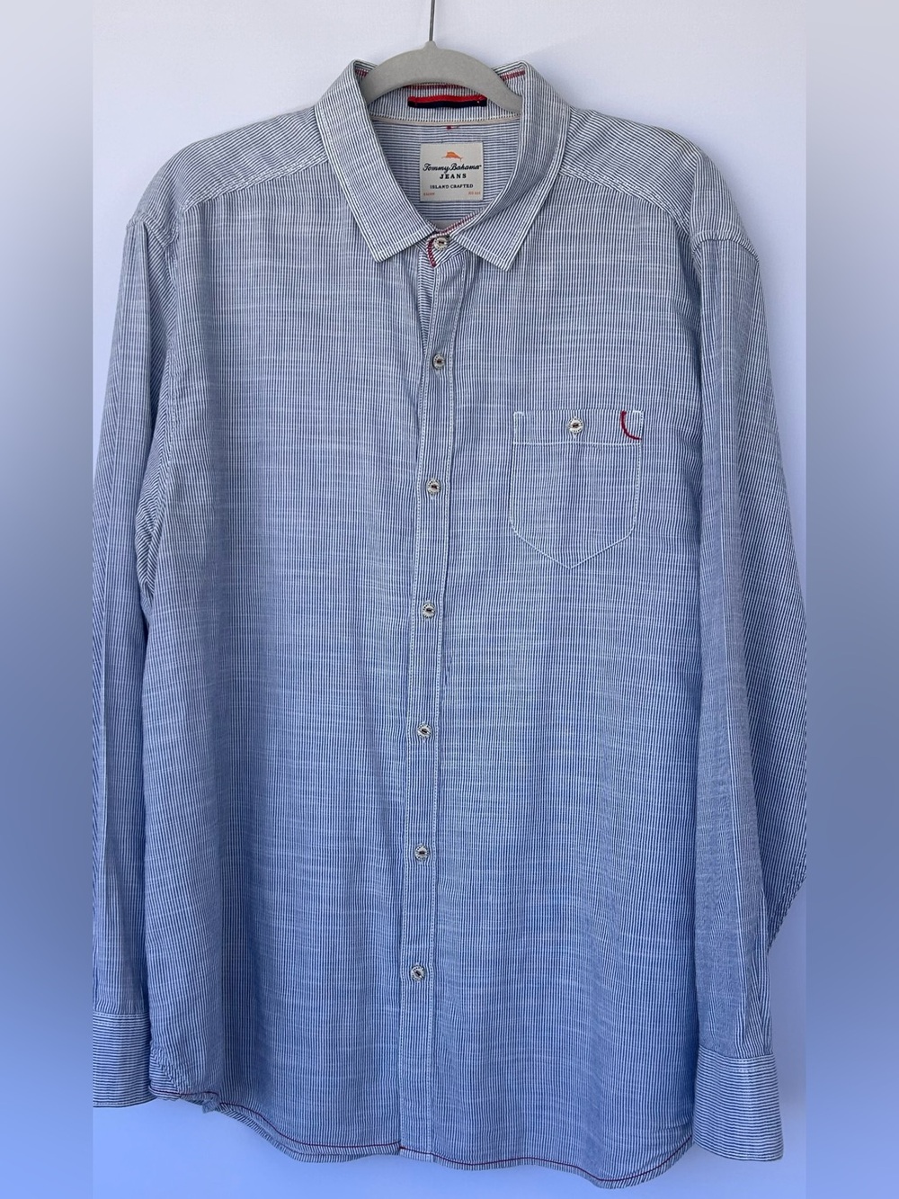 Tommy Bahama Jeans Island Zone Men’s Casual Button Up Shirt Micro-Stripe Size XL